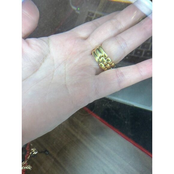 18K Yellow Gold LINK RING with zirconia Diamonds SZ -7 10.69 grams - Picture 9 of 16